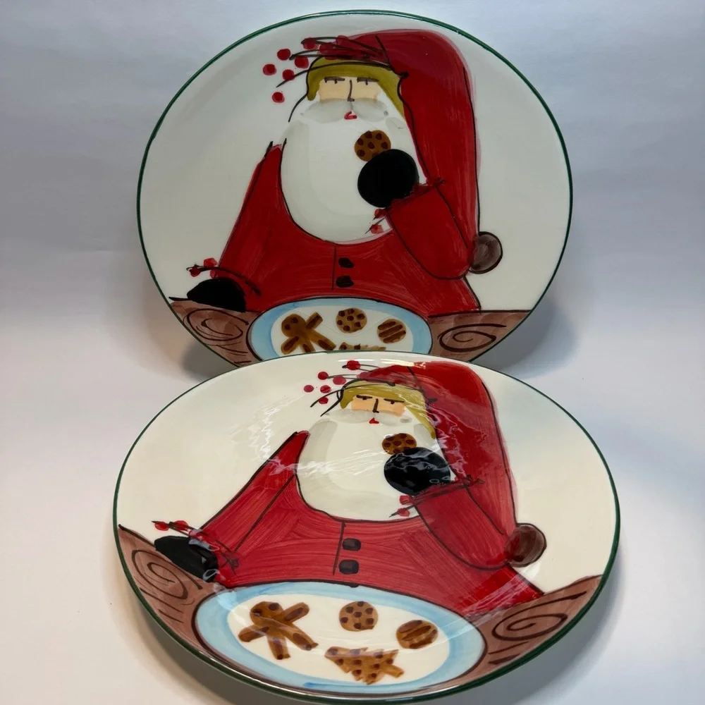 (2) VIETRI OLD ST NICK Cookie Plate Made in Italy Some Crazing Read! Set Of 2